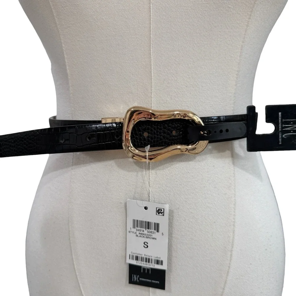 INC Reversible Black Brown Belt Blue Belt‎ Bundle Gold Buckle Old Money Preppy